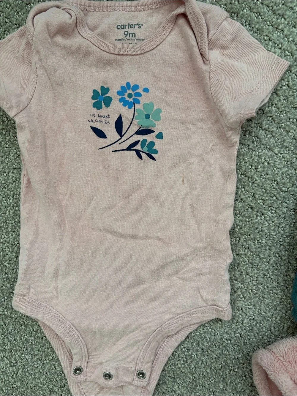 Carter's Pink Floral Bodysuit with Teal Zip Hoodie & Soft Pink Plush Pullover - Picture 3 of 5